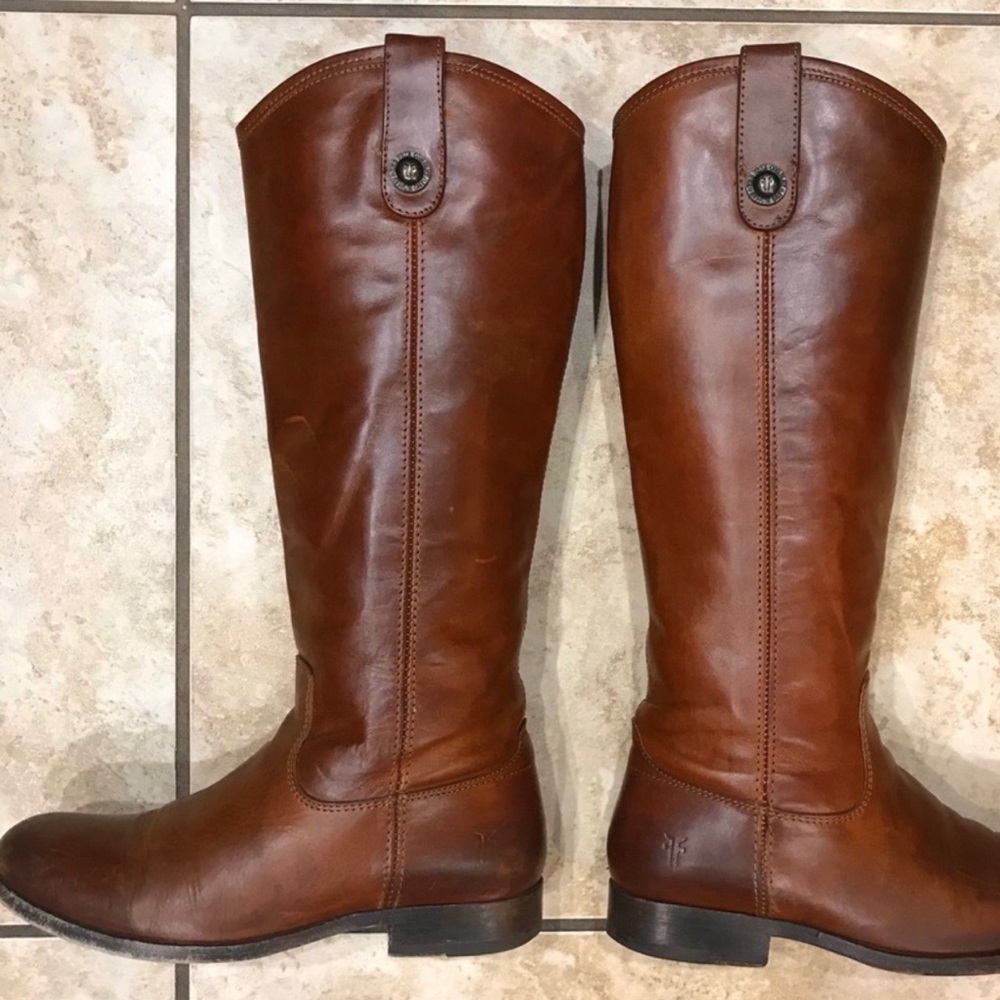 Frye Melissa Button Cognac Leather Knee High Boot